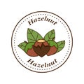 Vector hazelnut logo in cartoon style.